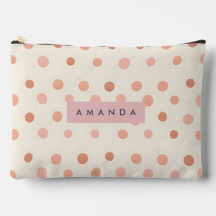Personalized Pastel Peach & Blush Polka Dot Accessory Pouch