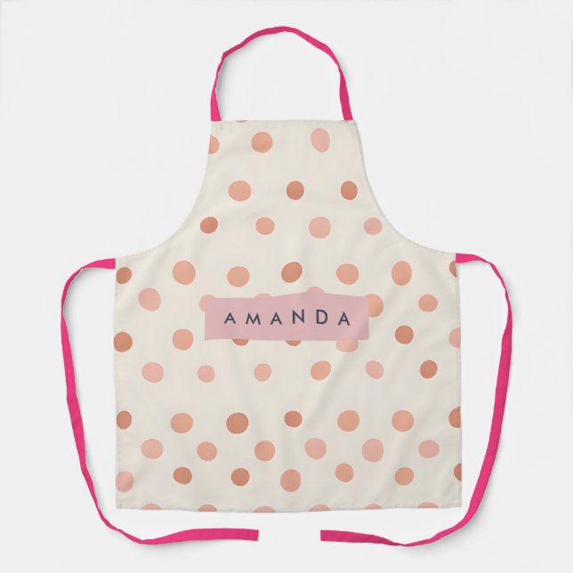 Personalized Pastel Peach & Blush Polka Dot  Apron (Front)