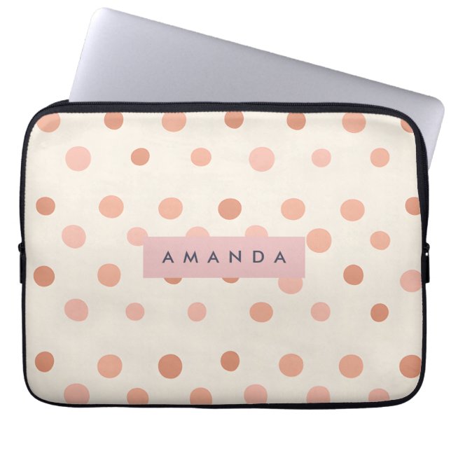 Personalized Pastel Peach & Blush Polka Dot  Laptop Sleeve (Front)