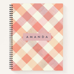 Personalized Pastel Peach Checkered Modern  Notebook