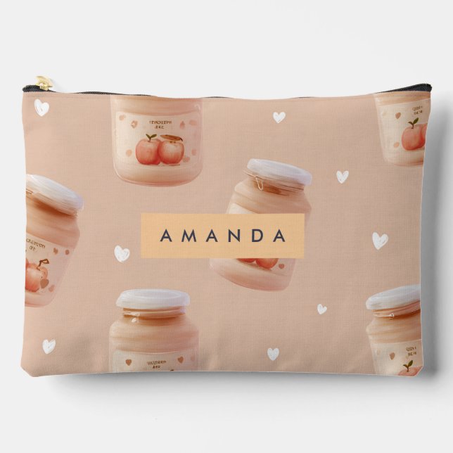 Personalized Pastel Peach Jam Pattern Accessory Pouch (Front)