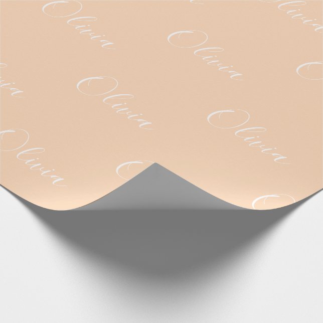 Personalized Pastel Peach Name Script Wrapping Paper (Corner)