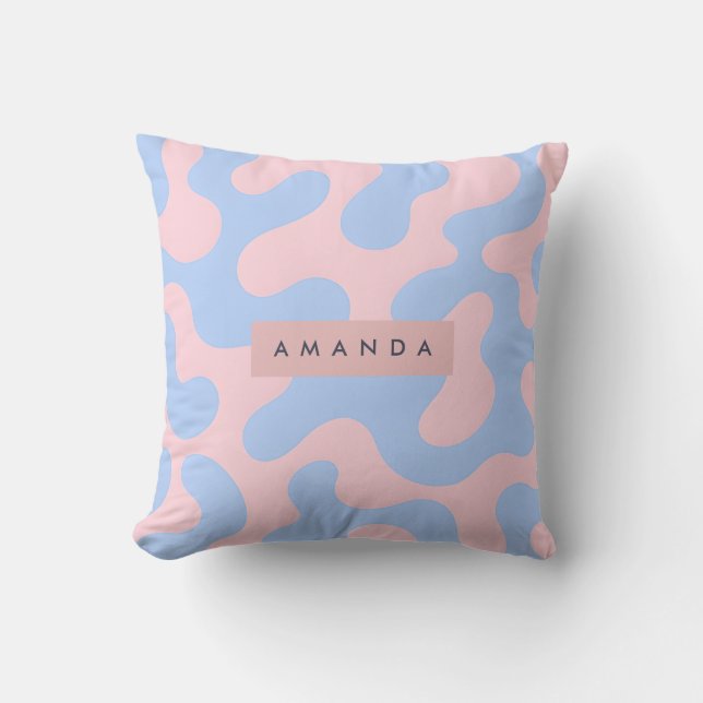 Personalized Pastel Pink and Baby Blue Abstract Throw Pillow (Front)