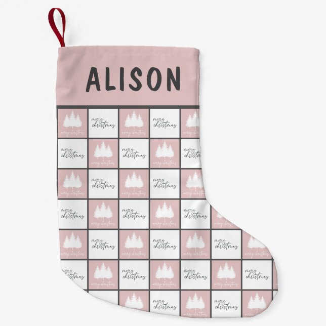 Personalized Pastel Pink and White pattern Small Christmas Stocking (Front)