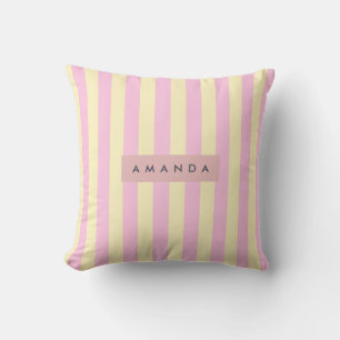 Personalized Pastel Pink and Yellow Stripe Throw Pillow