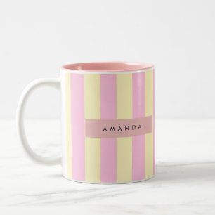 Personalized Pastel Pink and Yellow Stripe Two-Tone Coffee Mug