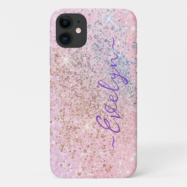 Personalized pastel pink blue glitter Case-Mate iPhone case (Back)