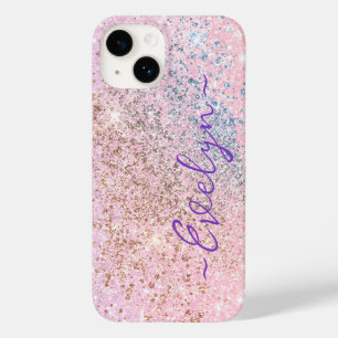 Personalized pastel pink blue glitter Case-Mate iPhone 14 case