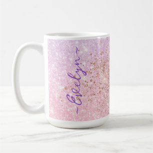 Personalized pastel pink blue glitter coffee mug