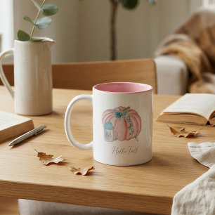 Personalized Pastel Pink Blue Pumpkin Fall Two-Tone Coffee Mug