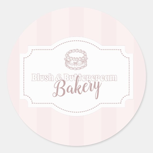 Personalized Pastel Pink Cake Bakery Classic Round Sticker (Front)