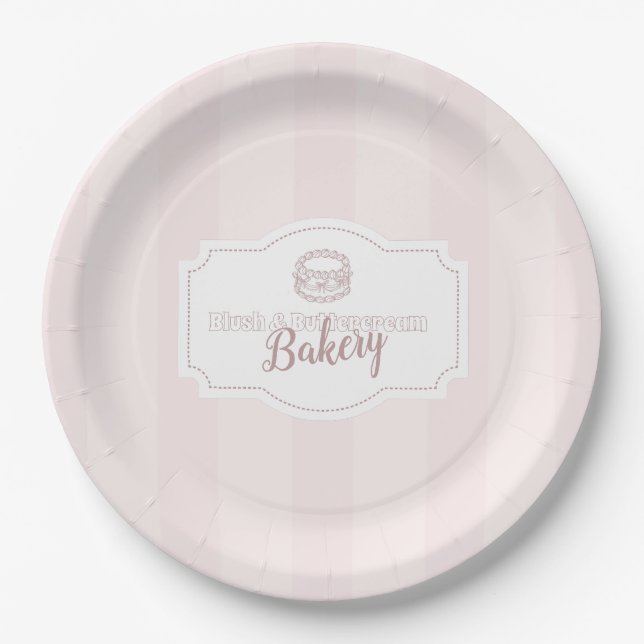Personalized Pastel Pink Cake Bakery Paper Plate (Front)