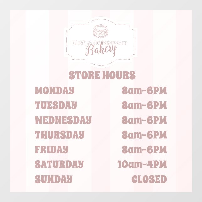 Personalized Pastel Pink Cake Bakery Window Cling (Sheet)