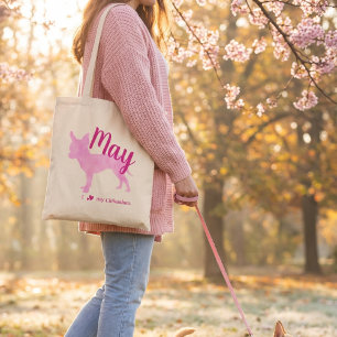 Personalized Pastel Pink Chihuahua Silhouette Tote Bag