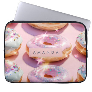 Personalized Pastel Pink Doughnut Sparkle Laptop Sleeve