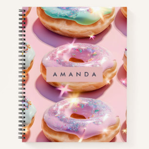 Personalized Pastel Pink Doughnut Sparkle Notebook