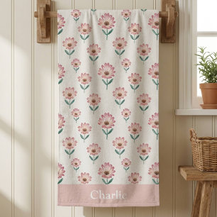 Personalized Pastel Pink Flower Kids Beach Towel