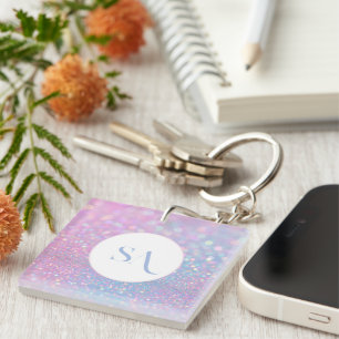 Personalized Pastel Pink Glitter Acrylic Keychain