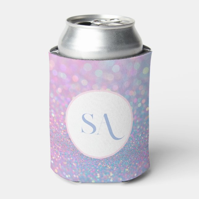 Personalized Pastel Pink Glitter Cooler | Monogram (Can Front)