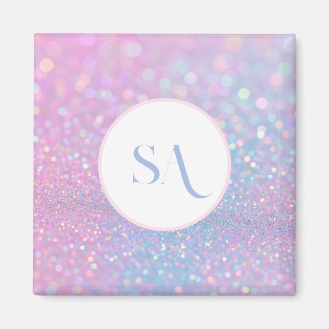 Personalized Pastel Pink Glitter Magnet | Monogram (Front)