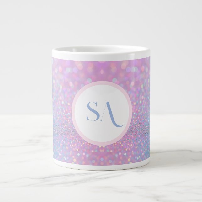 Personalized Pastel Pink Glitter Mug with Monogram (Front)