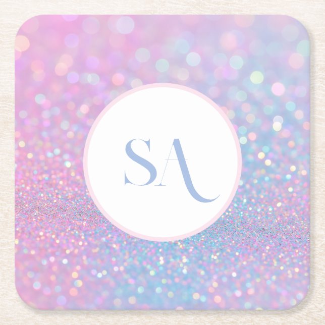 Personalized Pastel Pink Glitter Paper Coasters (Front)