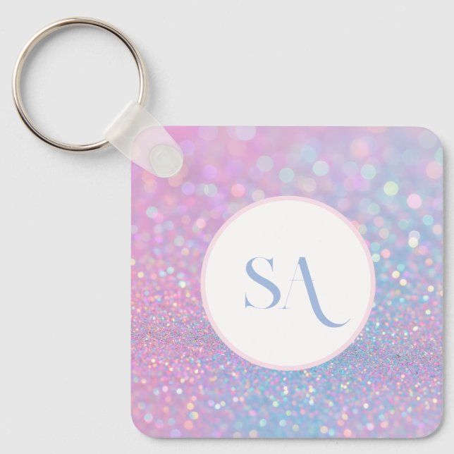 Personalized Pastel Pink Glitter with Monogram Keychain (Front)