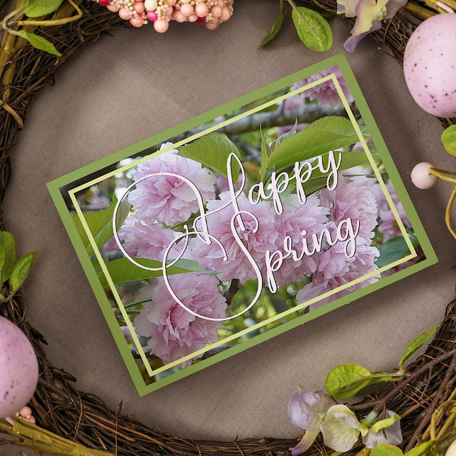 Personalized Pastel Pink Happy Spring Floral Holiday Card (Creator Uploaded)