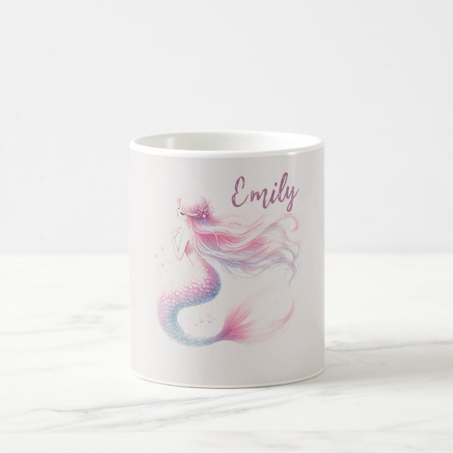 Personalized Pastel Pink Mermaid Mug – Custom Name (Center)