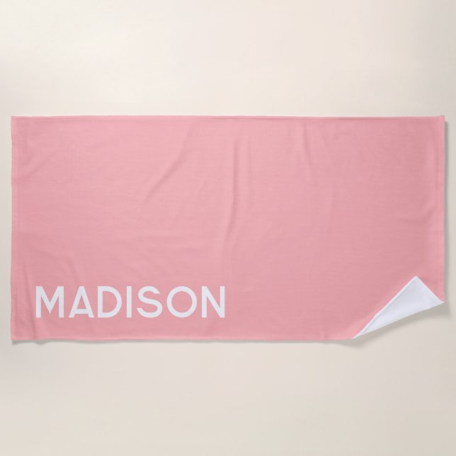 Personalized Pastel Pink Modern Minimalist Beach Towel (Front)