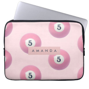 Personalized Pastel Pink Number 5 Billiard Ball Laptop Sleeve
