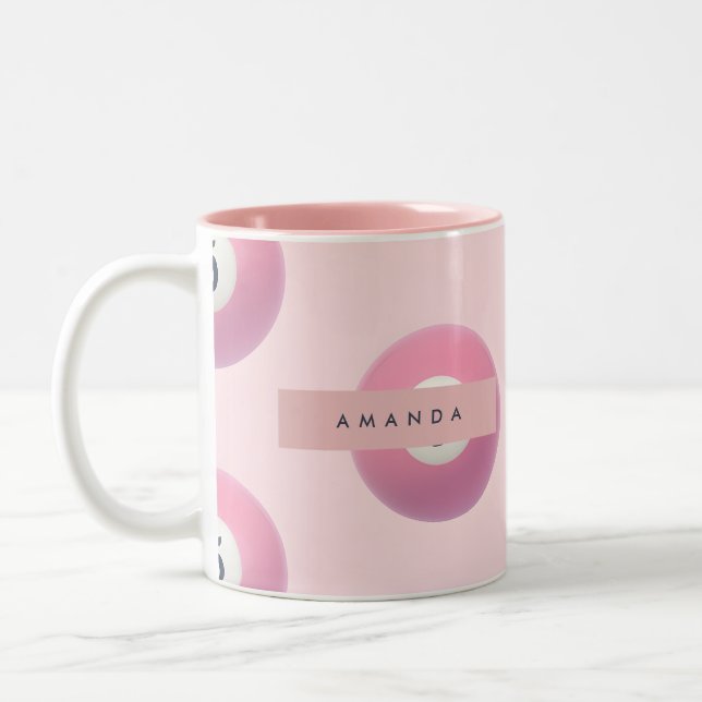 Personalized Pastel Pink Number 5 Billiard Ball Two-Tone Coffee Mug (Left)