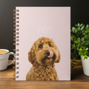 Personalized Pastel Pink Phone Case with Dog Photo Notebook