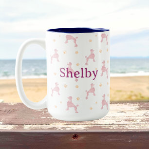 Personalized pastel pink Poodle Pattern Two-Tone Coffee Mug