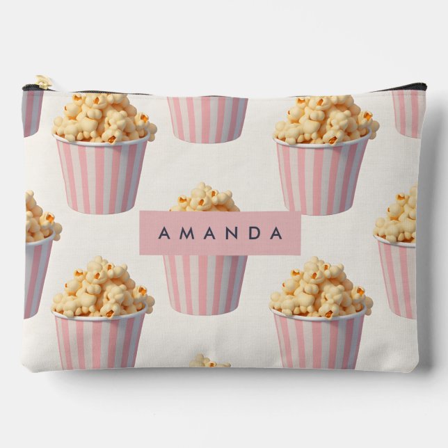 Personalized Pastel Pink Popcorn Bucket Accessory Pouch (Front)