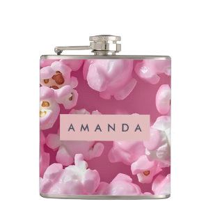 Personalized Pastel Pink Popcorn Hip Flask