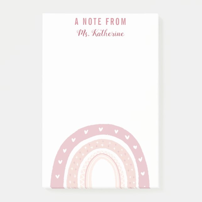 Personalized Pastel Pink Rainbow Calligraphy Post-it Notes (Front)