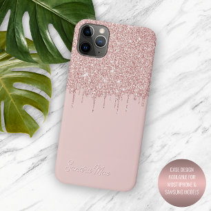 Personalized Pastel Pink Rose Gold Glitter Art iPhone 11 Pro Max Case