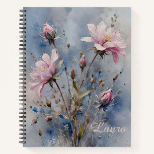 Personalized Pastel Pink Roses Watercolor Spiral Notebook