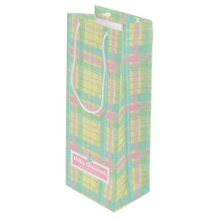 Personalized Pastel Plaid Christmas Wine Gift Bag