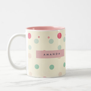 Personalized Pastel Polka Dot Style  Two-Tone Coffee Mug
