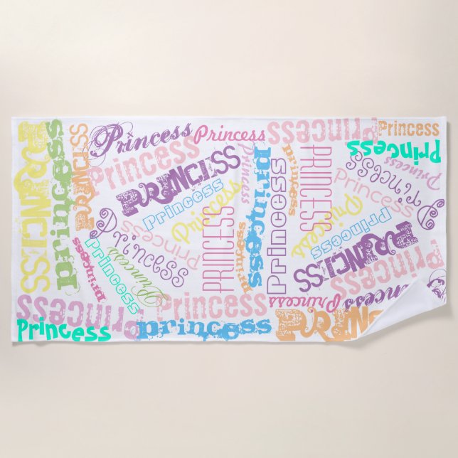 Personalized Pastel Princess word or Name collage Beach Towel (Front)