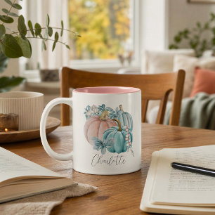 Personalized Pastel Pumpkin Trio Fall Two-Tone Coffee Mug