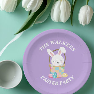 Personalized Pastel Purple Happy Easter Bunny Paper Plate