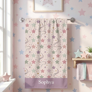 Personalized Pastel Purple Star Kids Bath Towel
