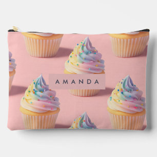 Personalized Pastel Rainbow Cupcake Pattern Accessory Pouch