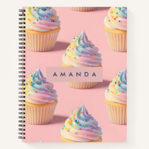 Personalized Pastel Rainbow Cupcake Pattern Notebook