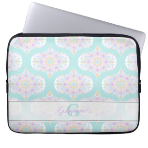 Personalized Pastel Rainbow Floral Mandala Mid Mod Laptop Sleeve