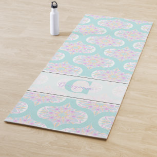 Personalized Pastel Rainbow Floral Mandala Mid Mod Yoga Mat