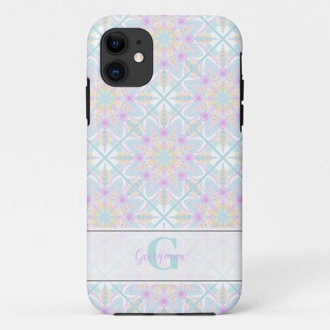 Personalized Pastel Rainbow Floral Mandala Tiled Case-Mate iPhone Case (Back)